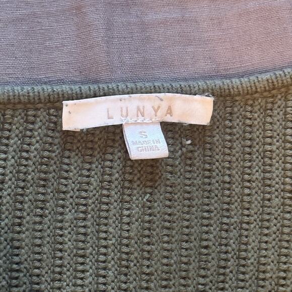 Lunya Reversible Sweater Organic Cotton Silk Pullover Green Small Oversized - Picture 4 of 9